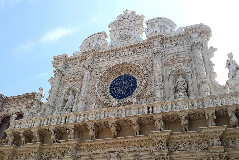 Ornate baroque facade of the Basilica di Santa Croce in Lecce with its rose window