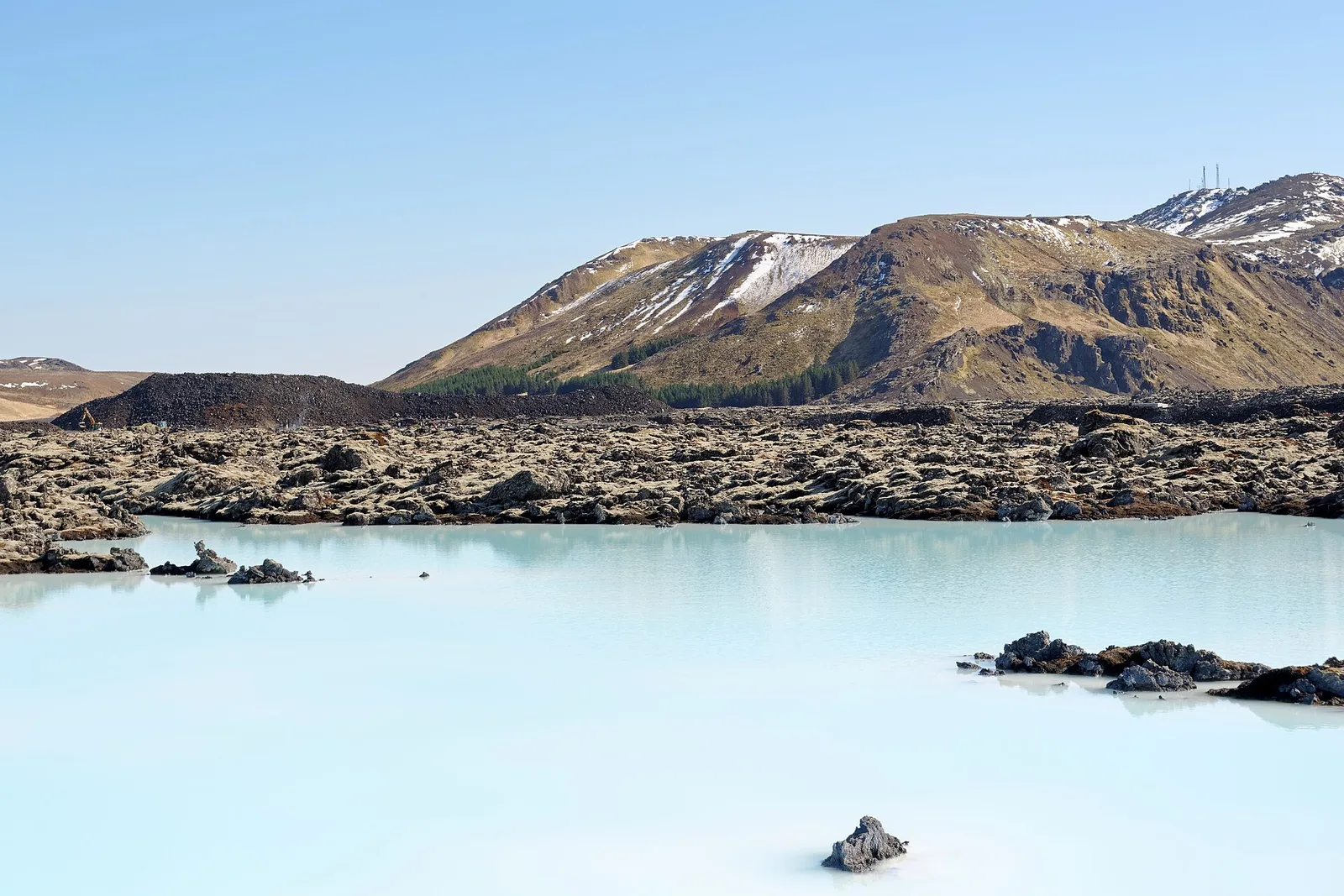 Milky blue water and lava fields at the Blue Lagoon