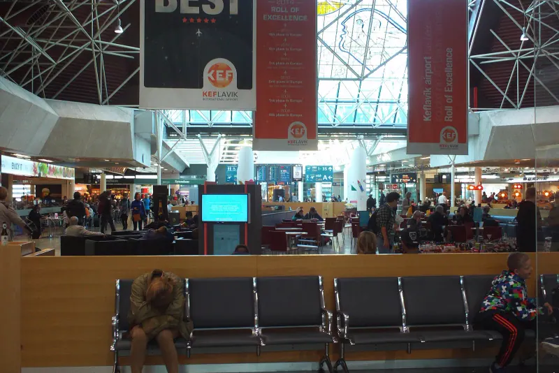 Inside the terminal at Keflavik International Airport