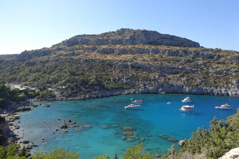 Anthony Quinn Bay's rocky emerald cove, Rhodes