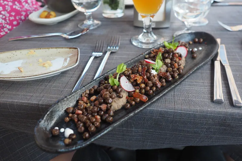 Grey peas with bacon, a Latvian staple