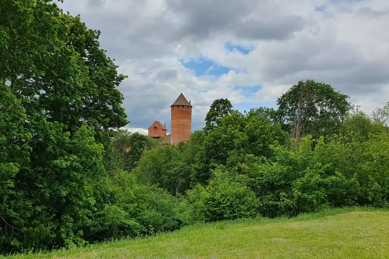 Turaida castle in the trees above the Gauja valley