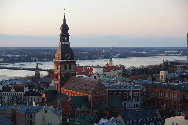 St Peter's church spire over Riga's rooftops