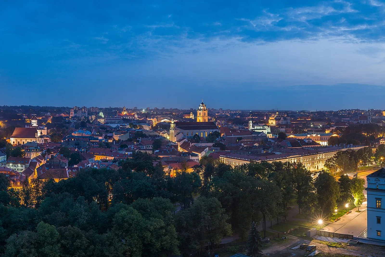 Vilnius old town rooftops in the evening