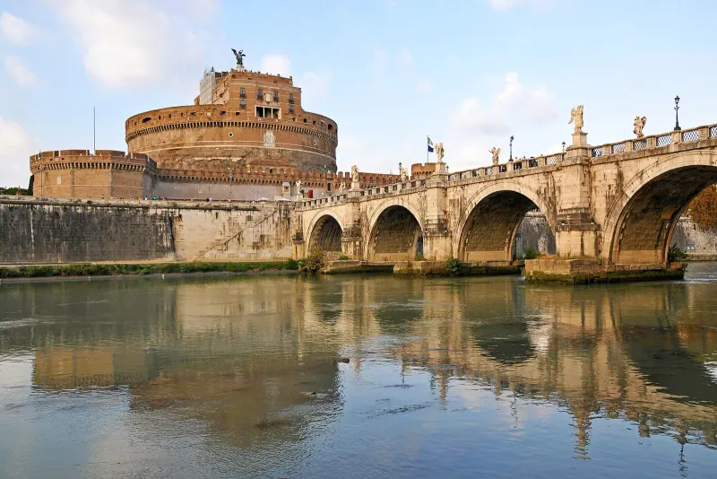 Castel Sant'Angelo and its bridge reflected in the Tiber