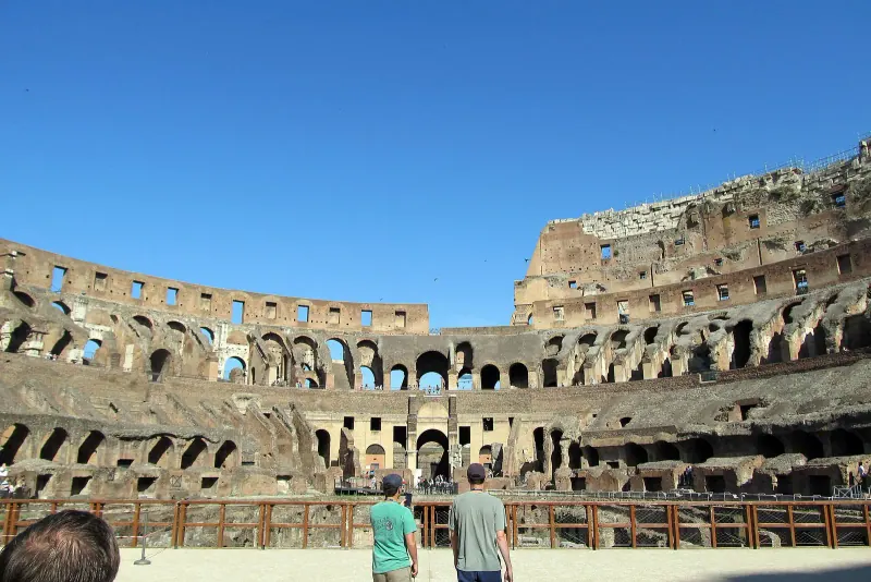 Inside the Colosseum, looking across the arena to the upper tiers