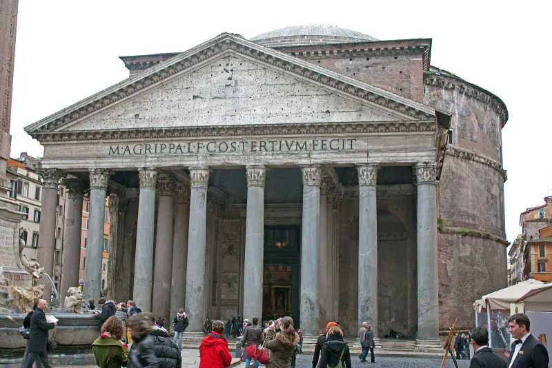 The portico of the Pantheon in Piazza della Rotonda