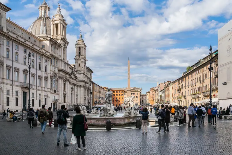 Piazza Navona with its fountains and church facades