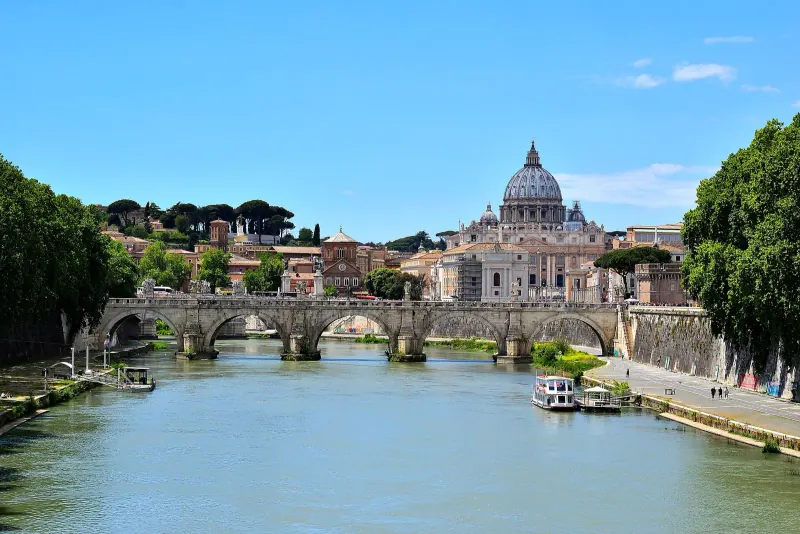 The dome of St. Peter's seen across the Tiber