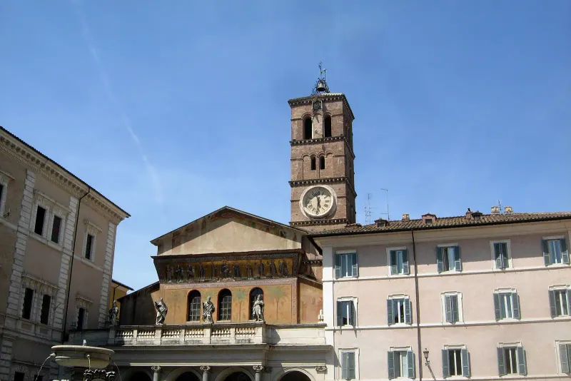Piazza di Santa Maria in Trastevere and its bell tower