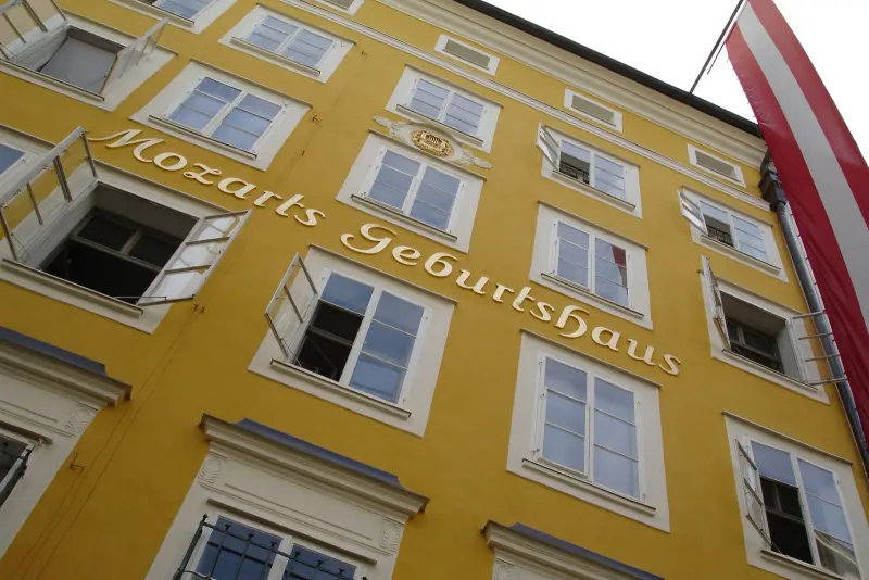 The yellow facade of Mozart's Birthplace in Salzburg