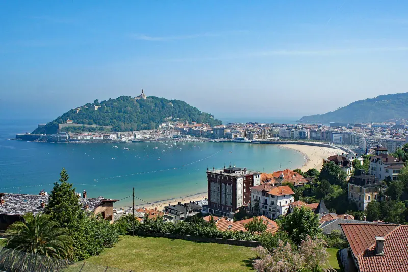 The sweep of La Concha bay below Monte Urgull in San Sebastian