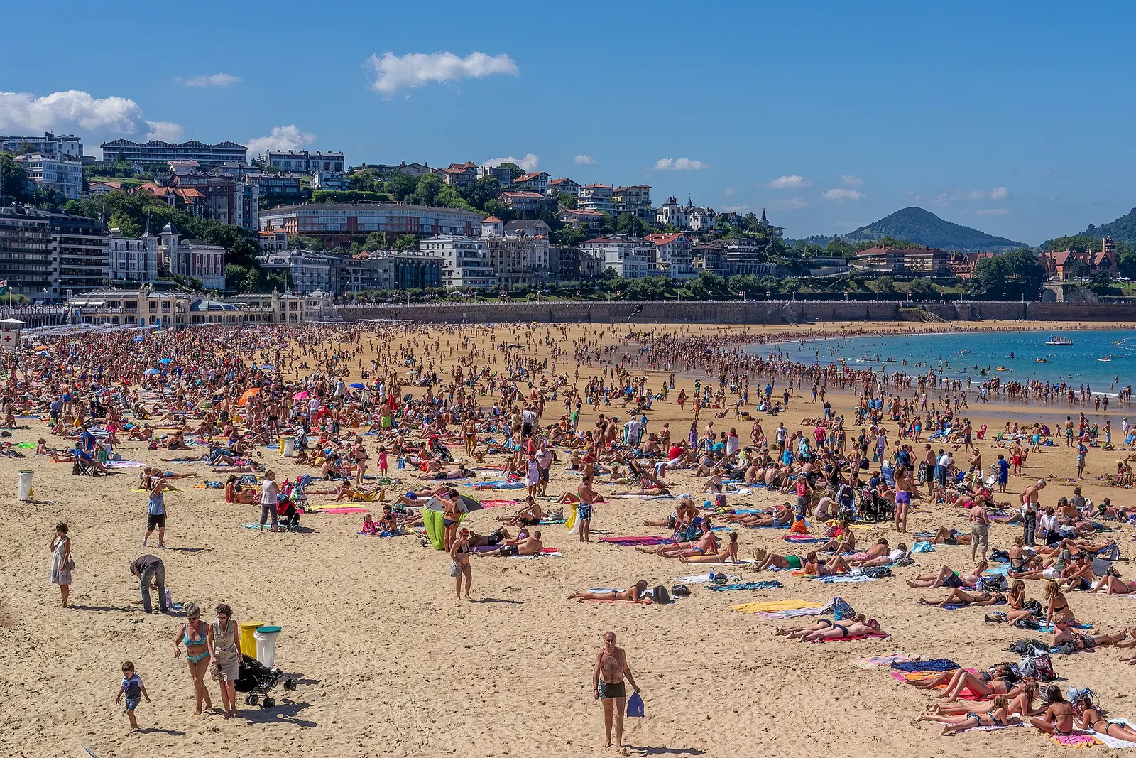 La Concha beach curving around the bay in San Sebastian