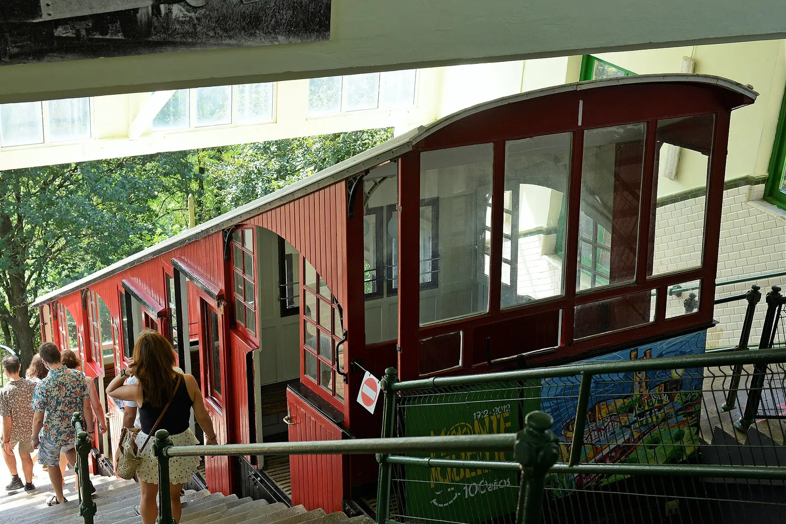 The vintage wooden funicular climbing Monte Igueldo