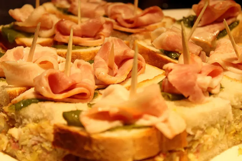 Basque pintxos on a bar counter in San Sebastian