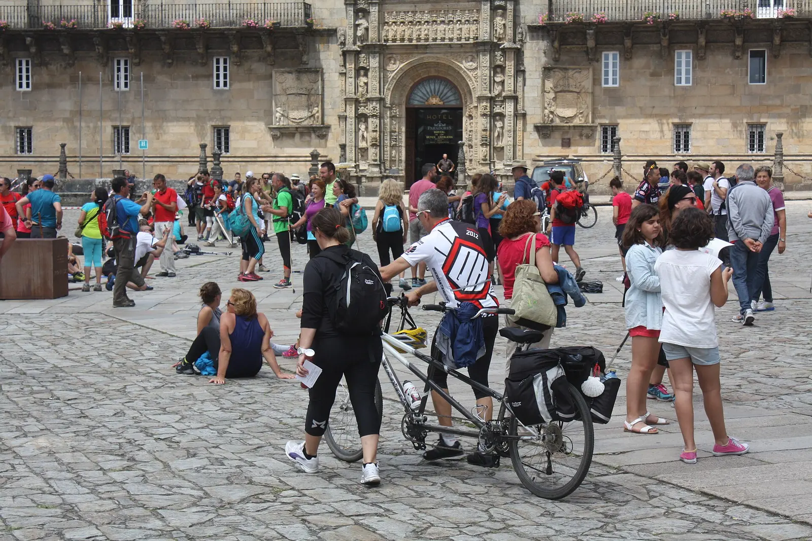 Pilgrims in the Praza do Obradoiro, Santiago de Compostela