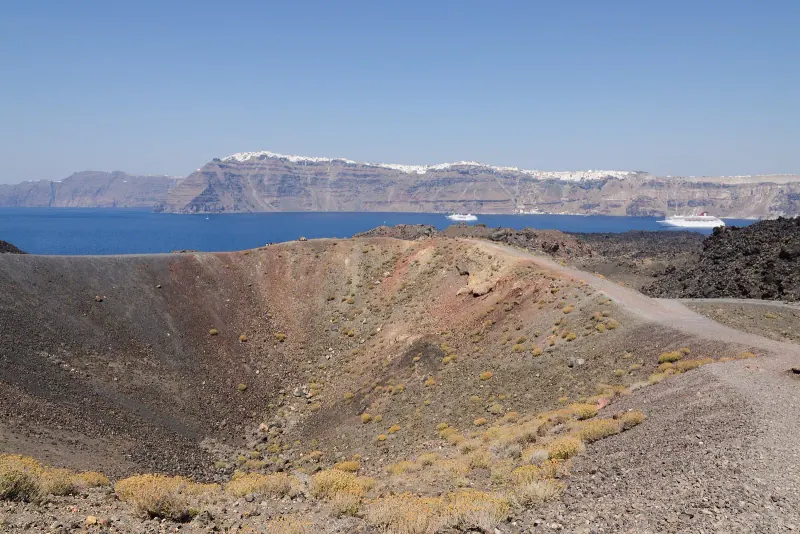Bare volcanic ridge on Nea Kameni, Santorini
