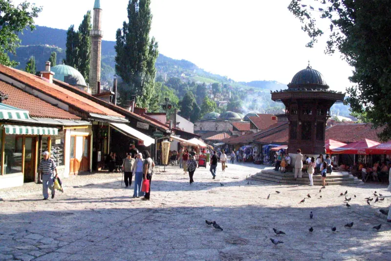 A view over Sarajevo's rooftops and minarets from the Yellow Fortress above the old town