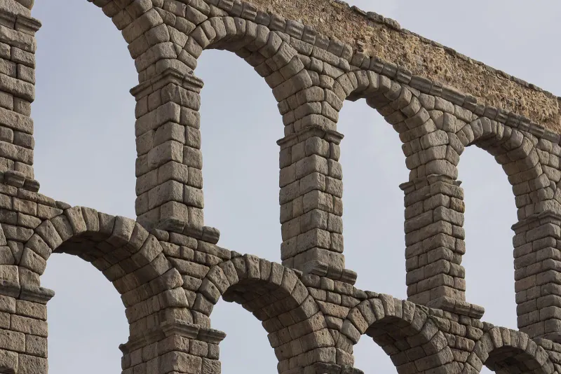 The Roman aqueduct of Segovia crossing the Plaza del Azoguejo