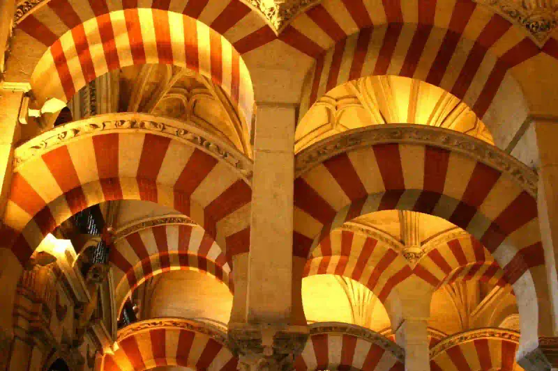 Horseshoe arches inside the Mezquita cathedral of Cordoba