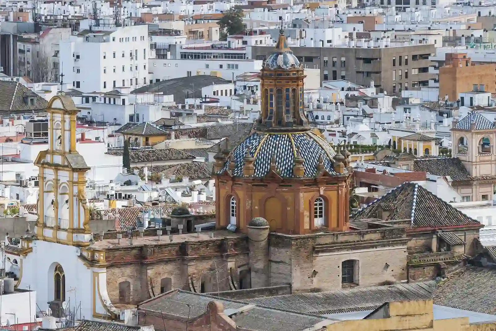 Santa Cruz church and rooftops in the Santa Cruz quarter of Seville