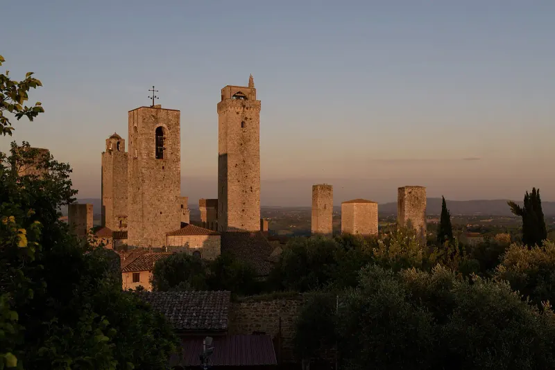 The medieval towers of San Gimignano at golden hour