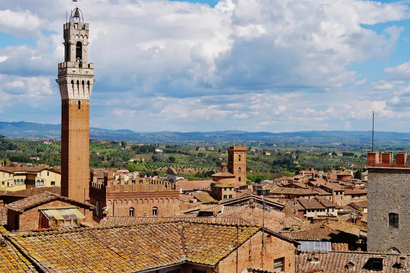 The Torre del Mangia rising over Siena's rooftops