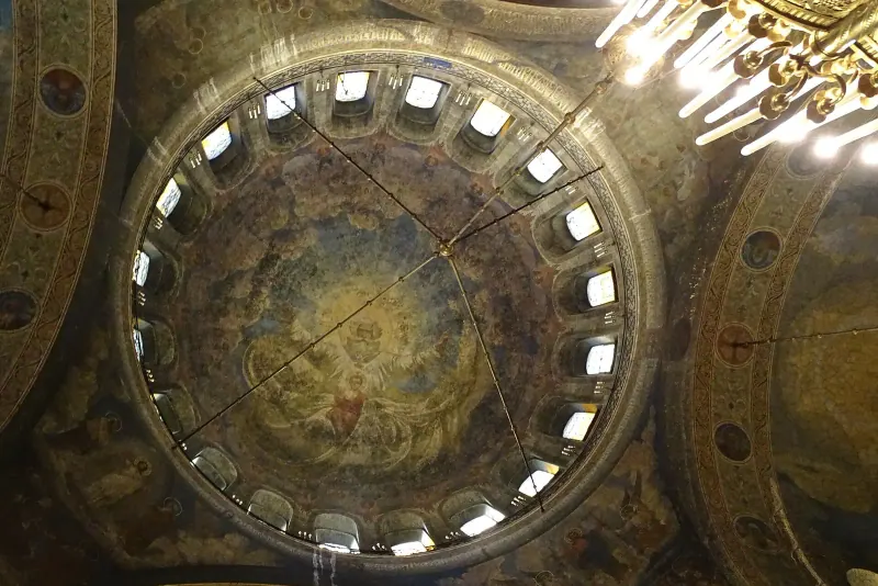 The painted dome inside Alexander Nevsky Cathedral