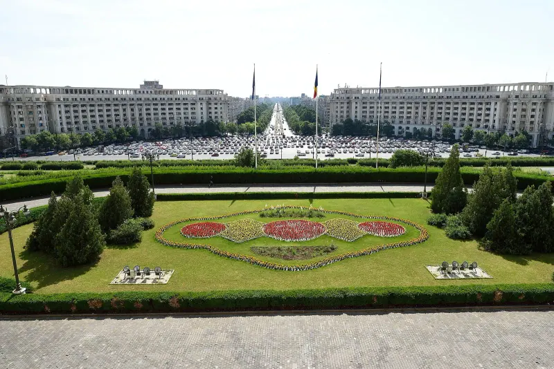 The Palace of Parliament in Bucharest from above