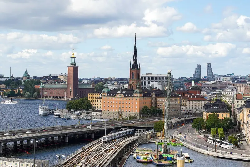 Gamla Stan and Riddarholmen seen across the water in Stockholm