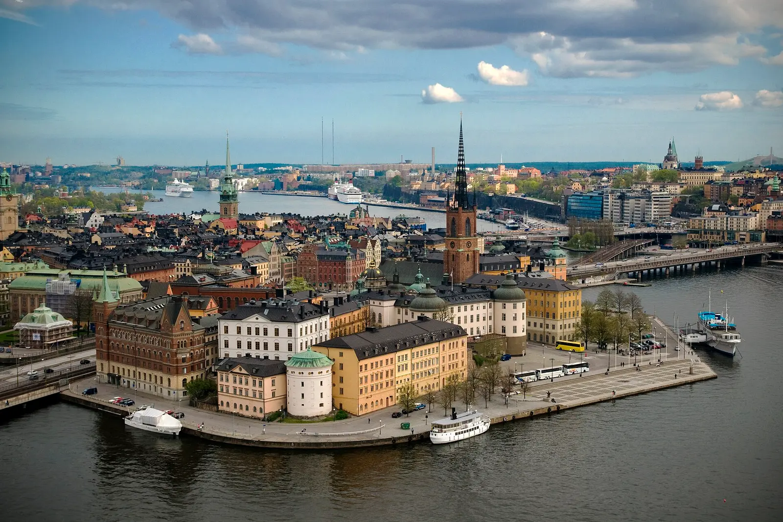 Stockholm City Hall and Riddarfjarden seen from the air