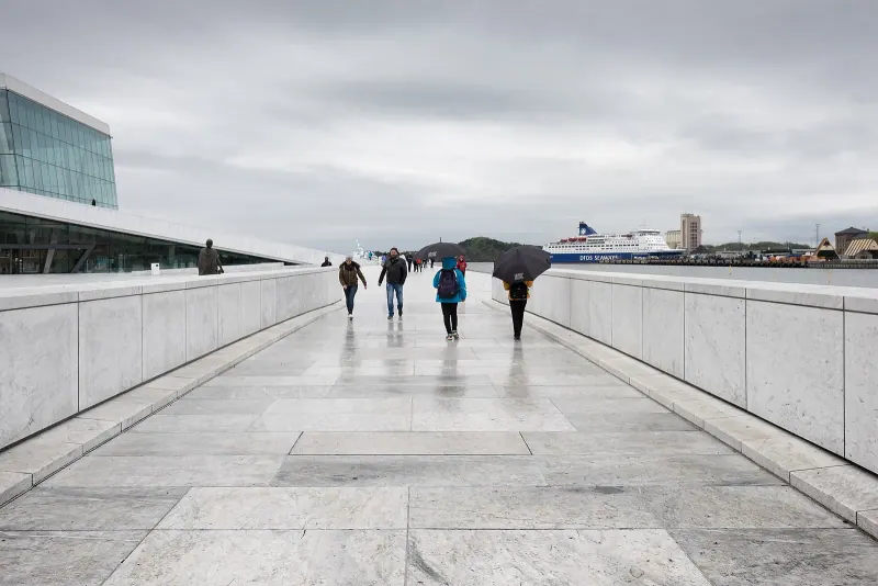 The walkable sloping marble roof of Oslo Opera House