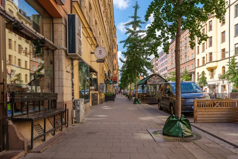 A quiet residential street on Sodermalm in Stockholm