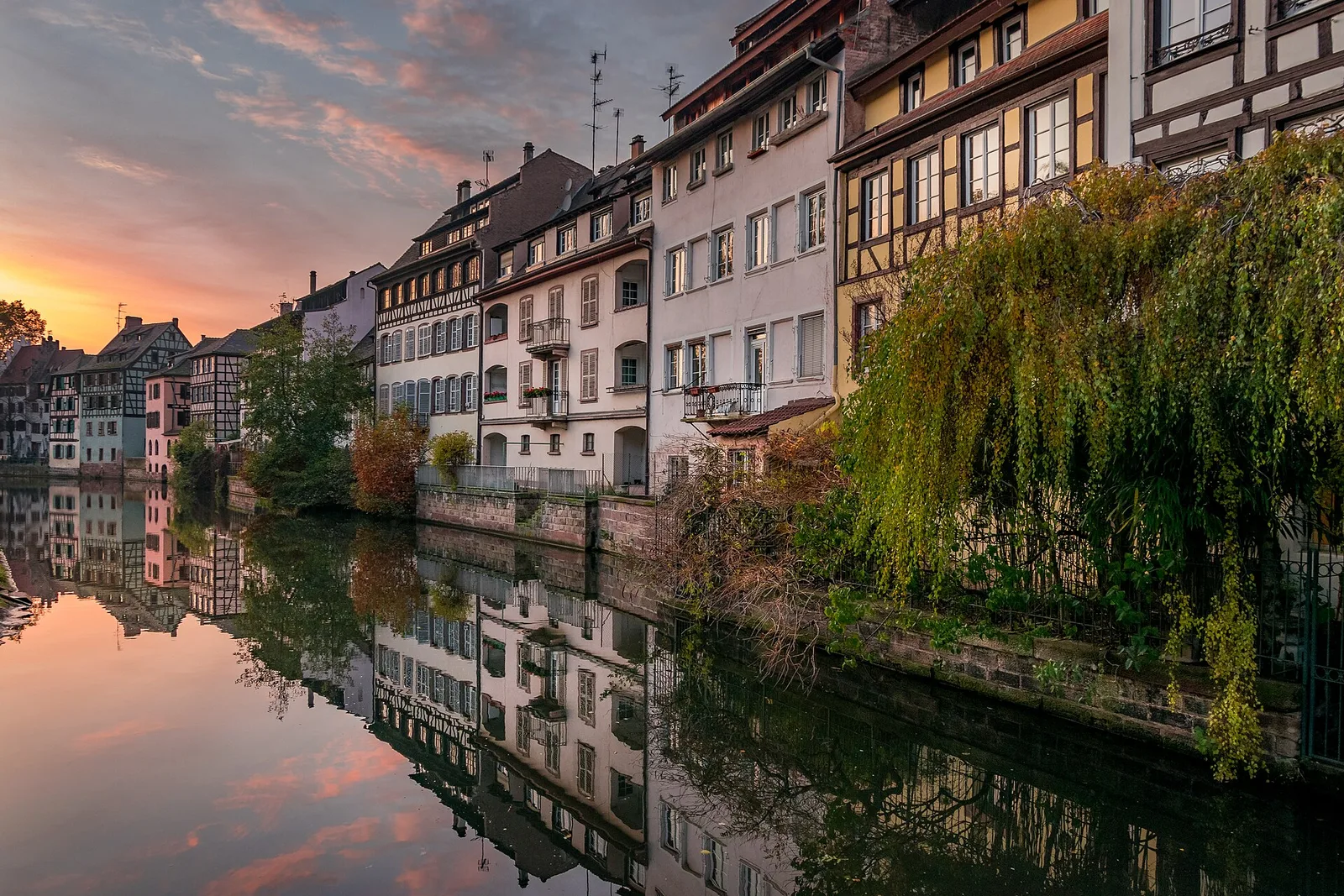Half-timbered houses along a canal in Petite France