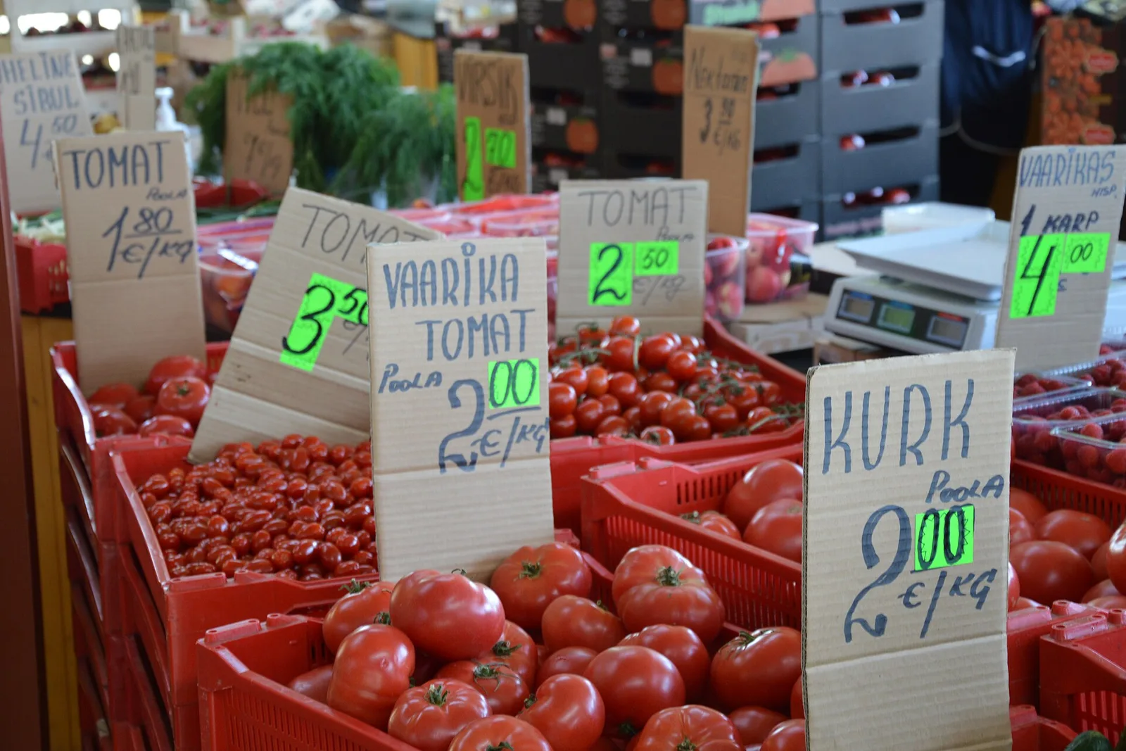 Fresh produce stalls at Tallinn's Balti Jaam market