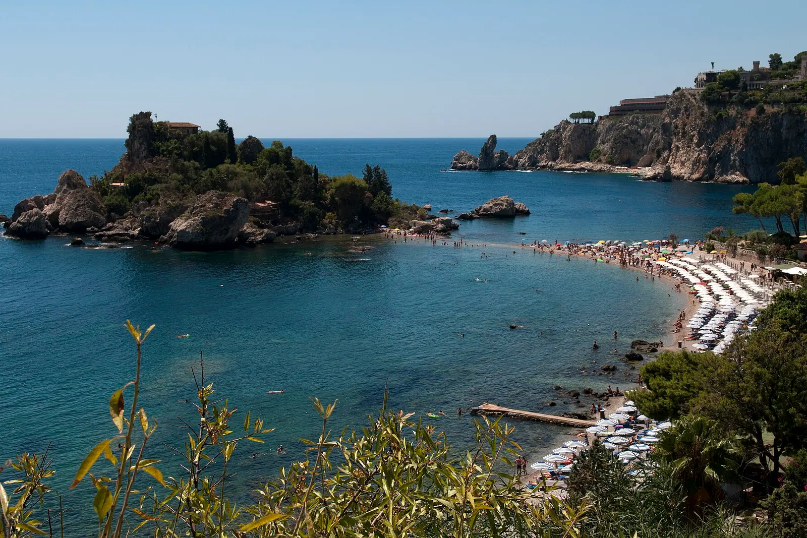 The tiny island of Isola Bella in the bay below Taormina