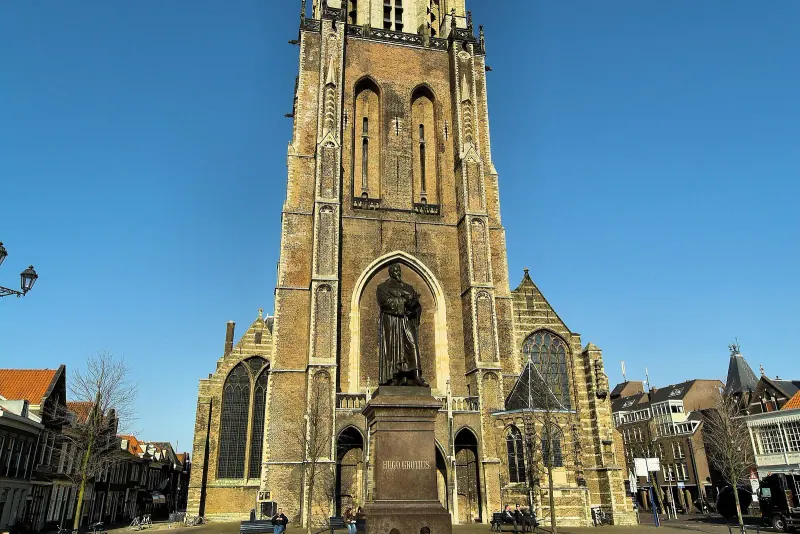 The Markt square and Nieuwe Kerk of Delft from above