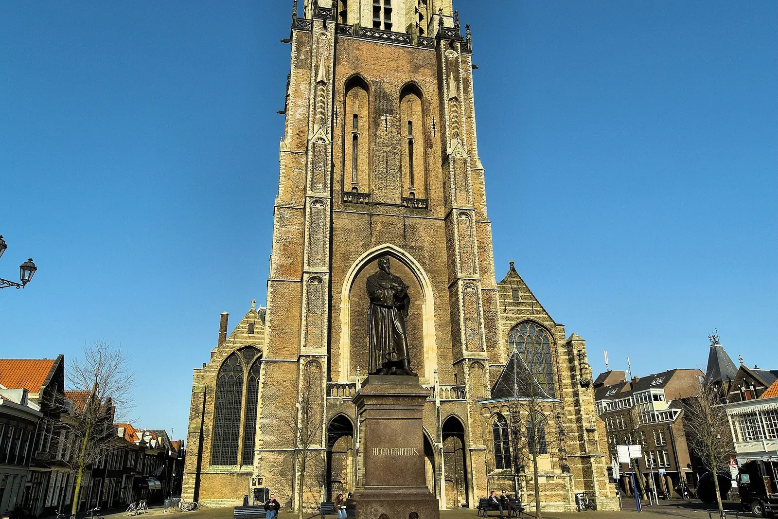 The Markt square and Nieuwe Kerk of Delft from above