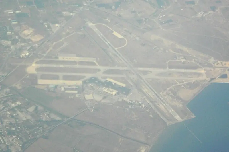 Aerial view of Thessaloniki Airport beside the Thermaic Gulf
