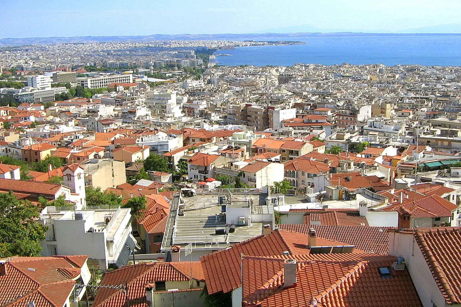 Thessaloniki seafront and rooftops seen from the old town walls