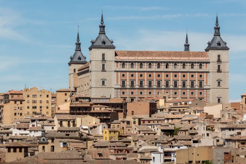 Toledo seen from the Mirador del Valle, with the Alcazar and cathedral on the ridge