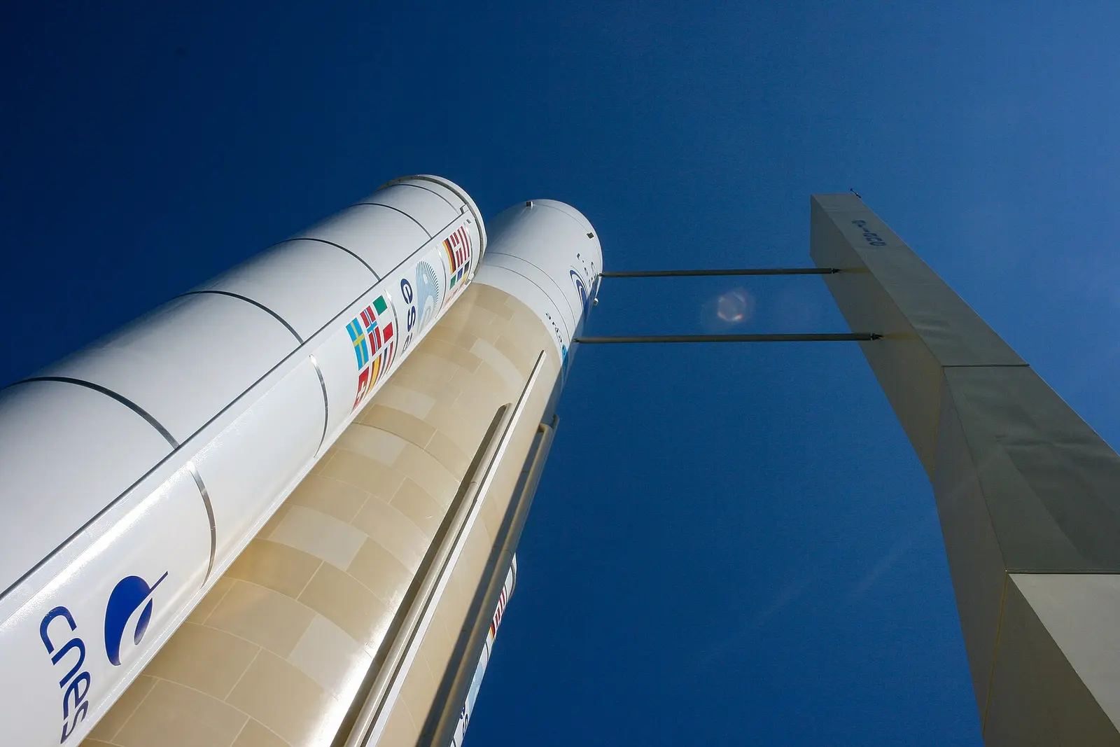 The full-size Ariane 5 rocket on the lawn at the Cite de l'Espace