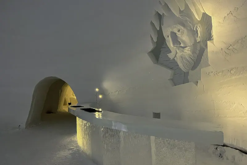 A snow sculpture inside the Tromso Ice Domes