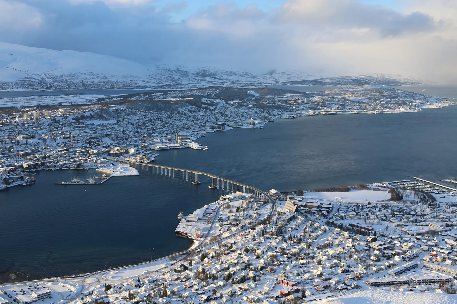 Tromso's bridge under winter skies
