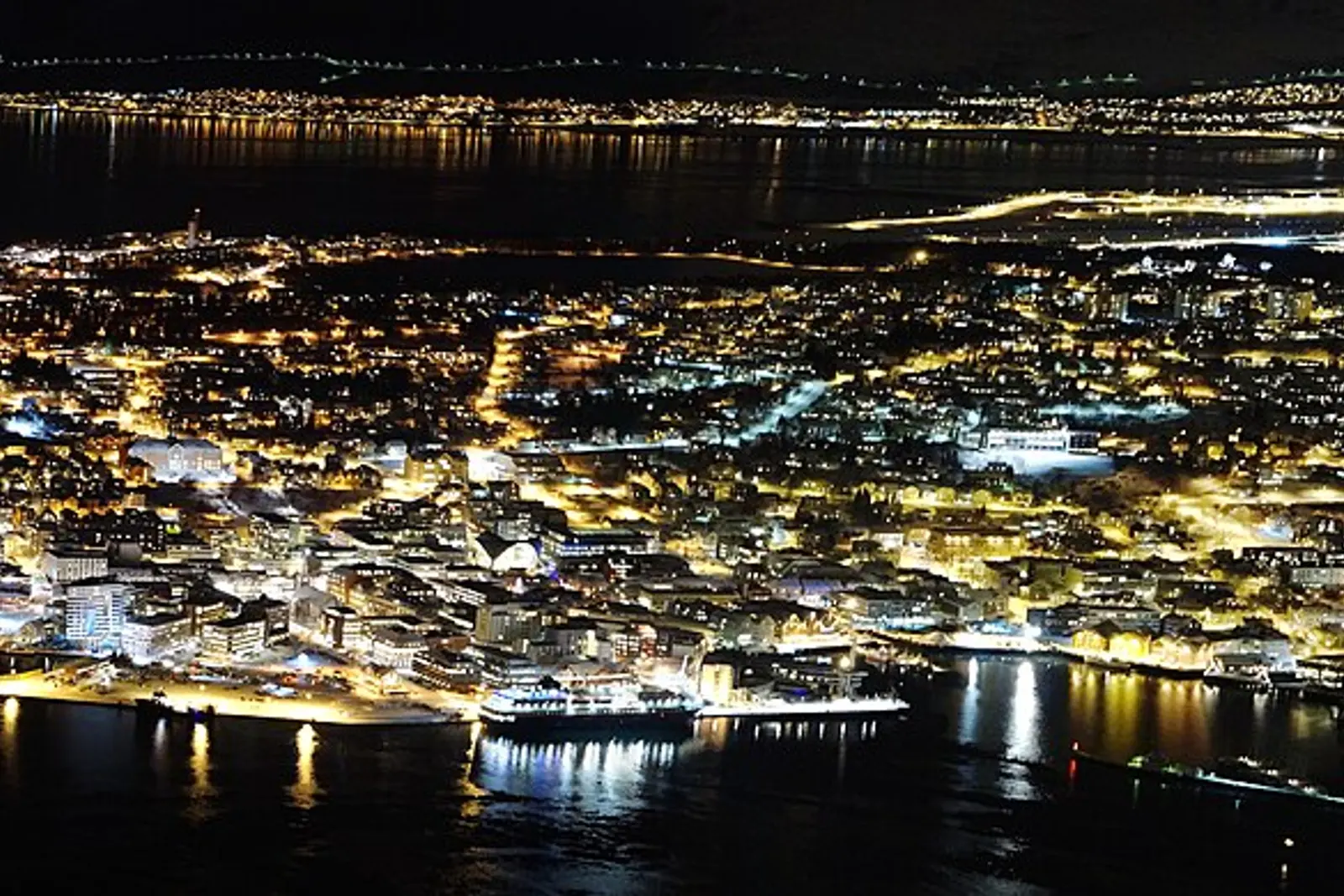 Tromso in winter seen from the Fjellheisen viewpoint