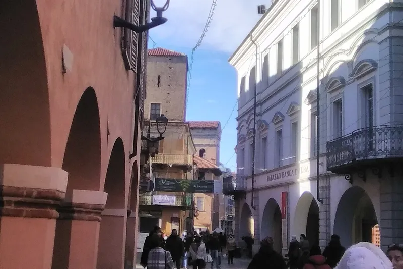 A porticoed street in the old town of Alba