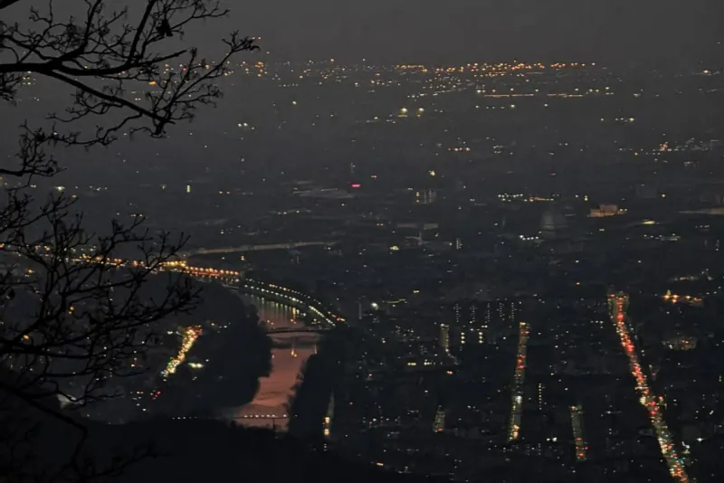 Turin at night seen from Superga hill