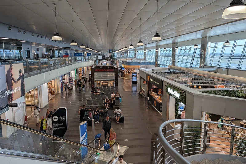 Inside the departures hall at Turin airport