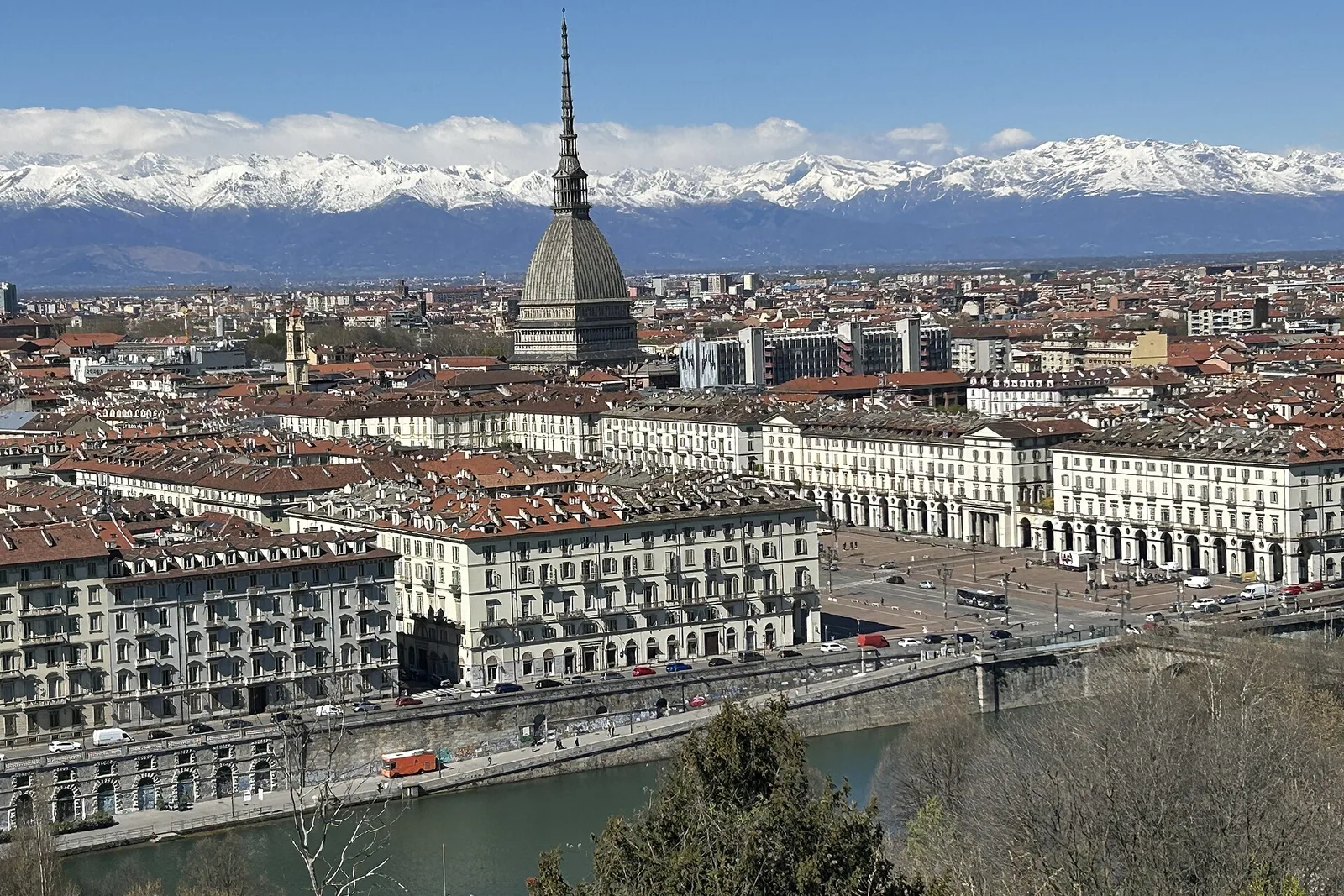 The Turin skyline with the Mole Antonelliana and the Alps
