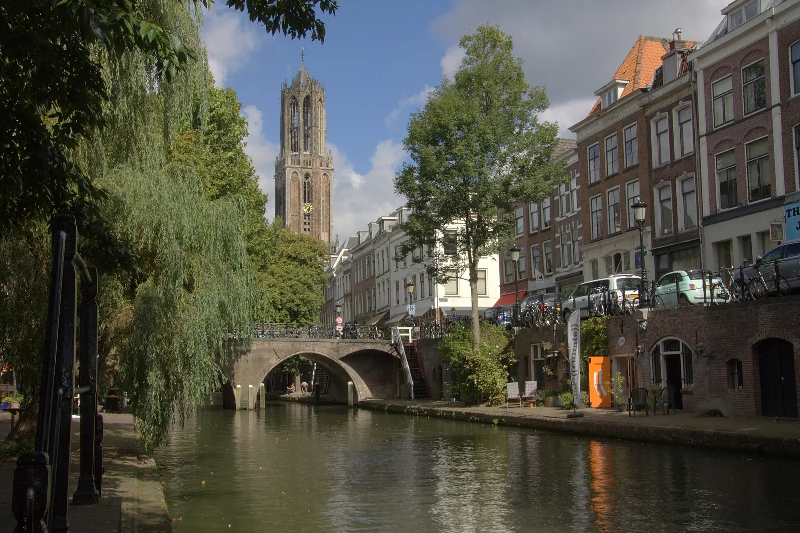 The Dom Tower over an Utrecht canal